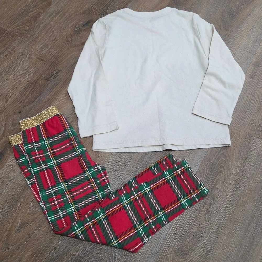 Holiday Time Girls Nutcracker Christmas Shirt & Plaid Leggings Set 5T Red Green